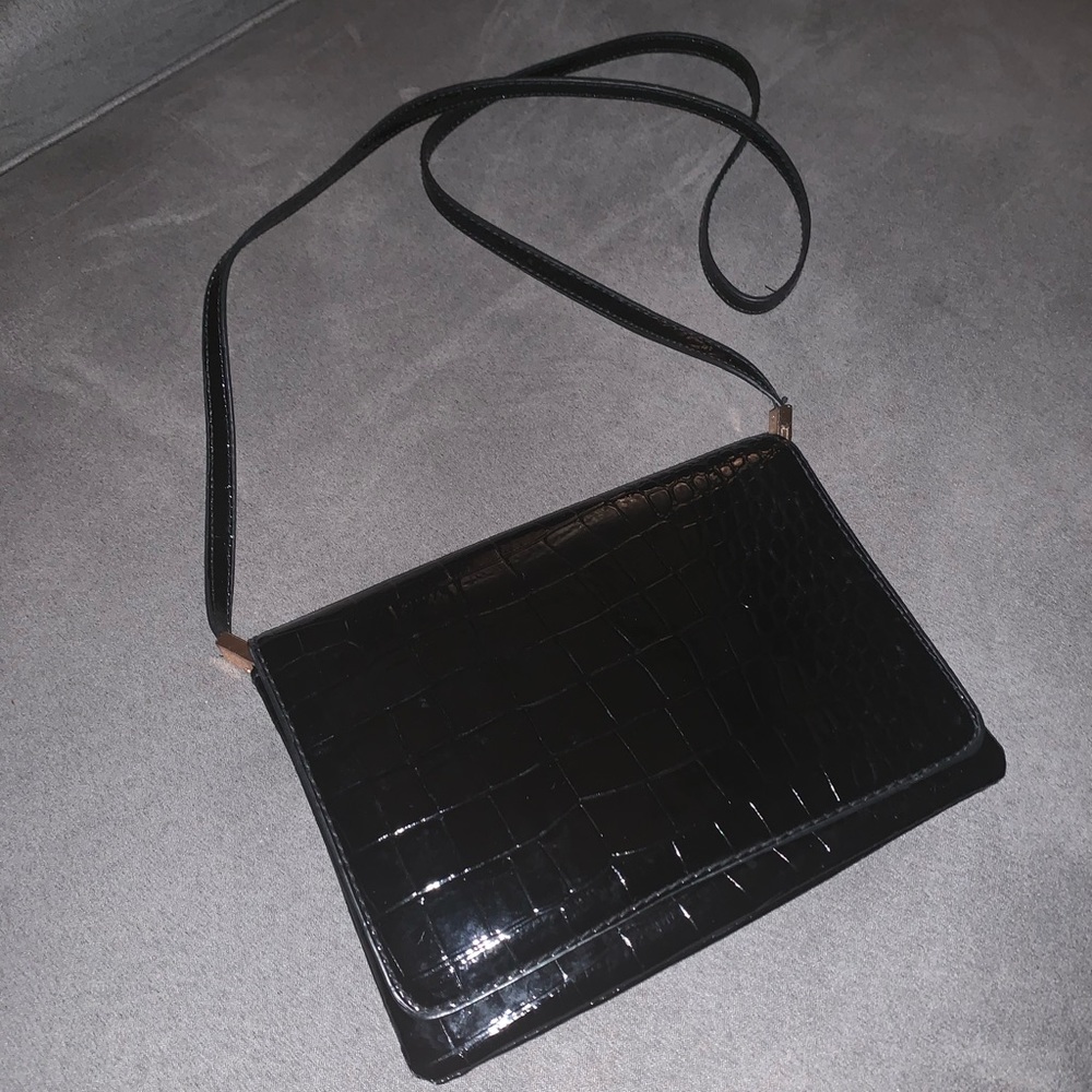 Crocodile patent leather crossbody purse